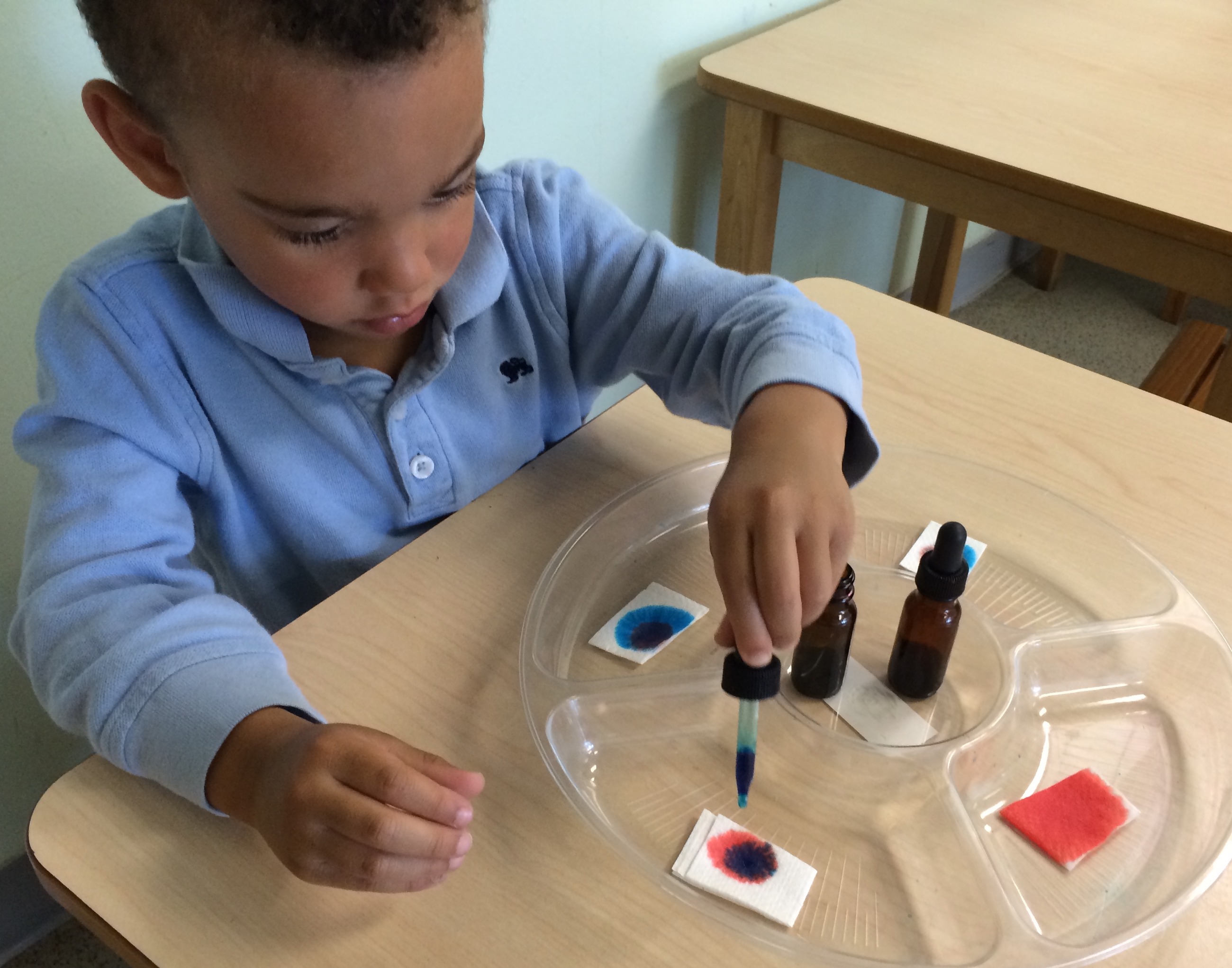 Children mixing colors during a hands-on science experiment